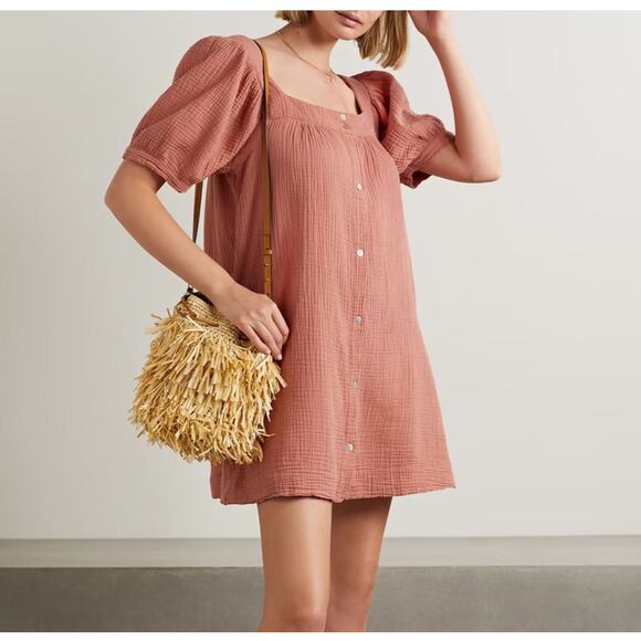 Honorine Francoise Cotton Seersucker Minidress Small Red Cotton Gauze Mini Dress - Picture 10 of 10